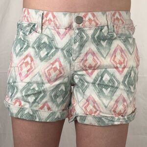 DKNY Jeans Women's Boyfriend Denim Shorts Aztec Print Cuffed Size 14